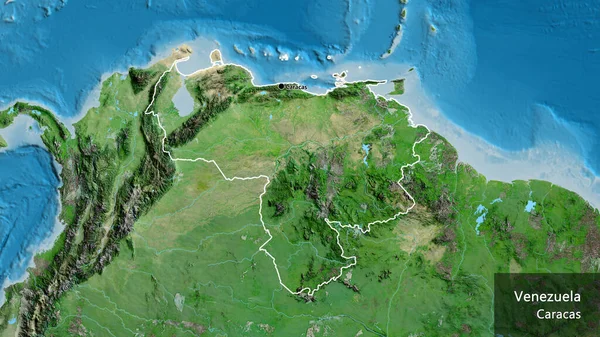 Nahaufnahme Des Venezolanischen Grenzgebiets Auf Einer Satellitenkarte Kapitalpunkt Umrisse Das — Stockfoto