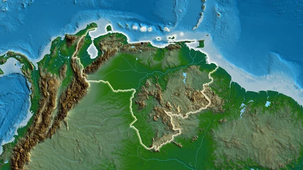 Close Área Fronteiriça Venezuela Mapa Físico Ponto Capital Brilho Torno — Fotografia de Stock