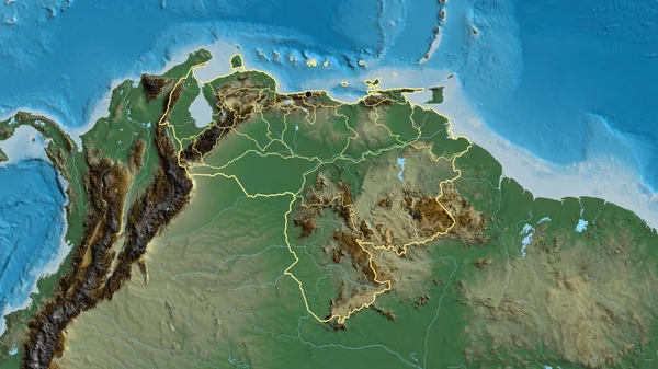 Close Venezuela Border Area Its Regional Borders Relief Map Capital — Stock Photo, Image