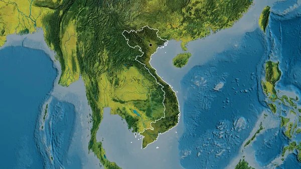 地形図上の暗いオーバーレイで強調ベトナム国境地域のクローズアップ 資本ポイント 全国の概要 — ストック写真