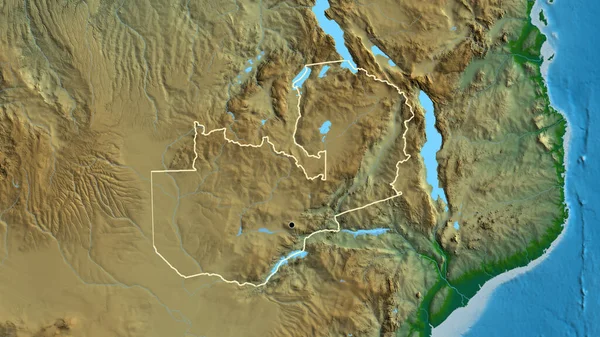 物理的な地図上のザンビア国境地域のクローズアップ 資本ポイント 全国の概要 — ストック写真