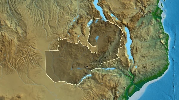 Крупный План Приграничной Зоны Замбии Выделяющийся Тёмным Наложением Физическую Карту — стоковое фото