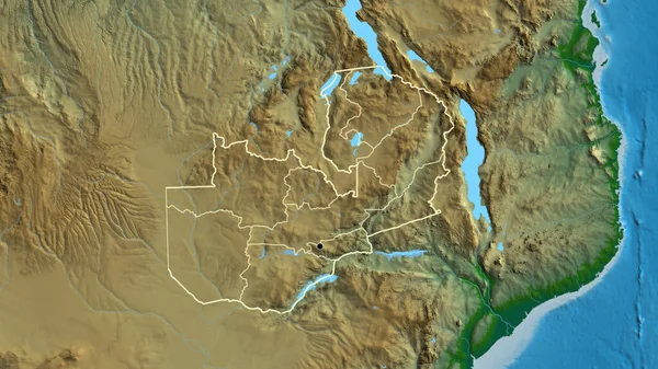 在实际地图上对赞比亚边境地区及其区域边界进行密切监视 资本点 国家形貌概述 — 图库照片