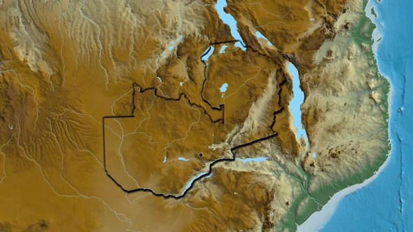 Close Área Fronteira Zâmbia Mapa Alívio Ponto Capital Bordas Biseladas — Fotografia de Stock
