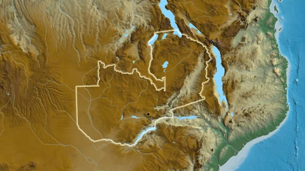 Close Van Het Grensgebied Van Zambia Een Noodlandkaart Hoofdpunt Glow — Stockfoto