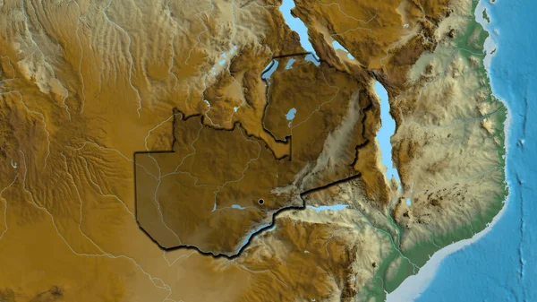Närbild Zambias Gränsområde Med Ett Mörkt Överdrag Översiktskarta Huvudpunkt Skalade — Stockfoto