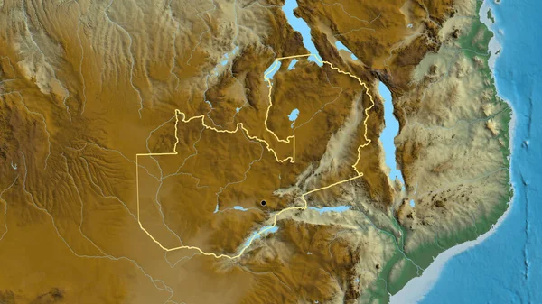 Närbild Zambias Gränsområde Katastrofkarta Huvudpunkt Skissera Runt Landet Form — Stockfoto