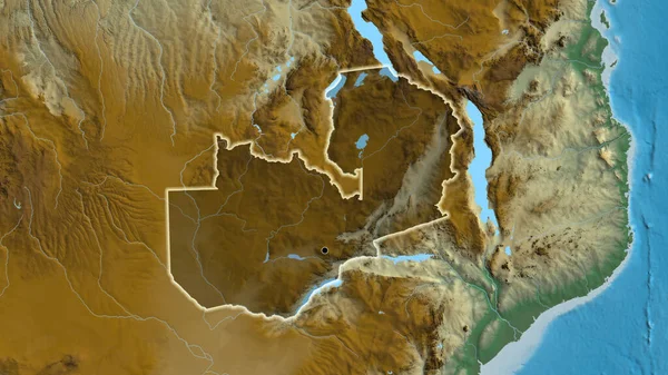 Närbild Zambias Gränsområde Med Ett Mörkt Överdrag Översiktskarta Huvudpunkt Glow — Stockfoto