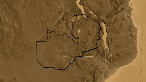 Närbild Zambias Gränsområde Sepiahöjdskarta Huvudpunkt Skalade Kanter Lantformen — Stockfoto