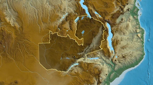 Крупный План Приграничной Зоны Замбии Выделяющийся Тёмным Наложением Рельефную Карту — стоковое фото