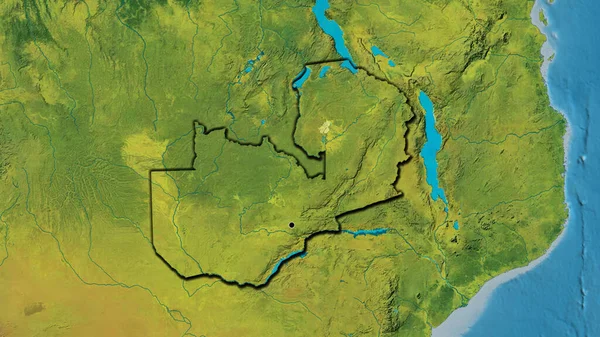 在地形图上对赞比亚边境地区进行的密切监视 资本点 国家形状的斜边 — 图库照片