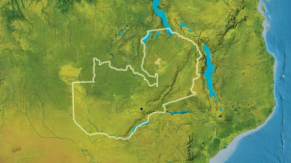 Gros Plan Zone Frontalière Zambie Sur Une Carte Topographique Point — Photo