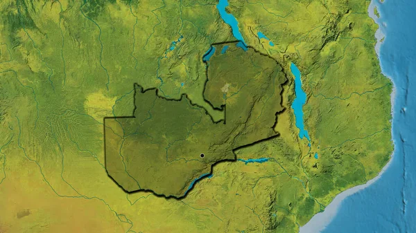 赞比亚边境地区的特写镜头 用地形图上的黑暗阴影突出显示 资本点 国家形状的斜边 — 图库照片
