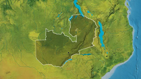 Detailní Záběr Pohraniční Oblasti Zambie Zvýrazňující Tmavou Vrstvu Topografické Mapě — Stock fotografie