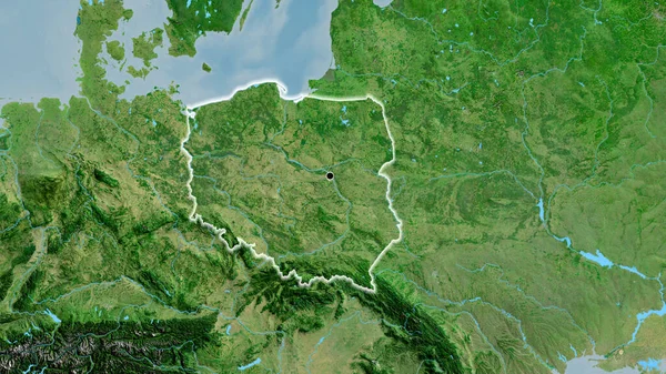 Close Zona Fronteiriça Polónia Num Mapa Por Satélite Ponto Capital — Fotografia de Stock