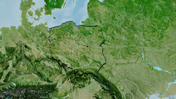 Nahaufnahme Des Polnischen Grenzgebiets Auf Einer Satellitenkarte Kapitalpunkt Abgeschrägte Ränder — Stockfoto