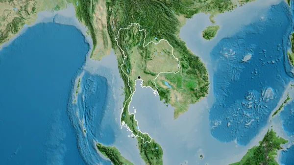 卫星地图上的泰国边境地区特写 资本点 国家形貌概述 — 图库照片