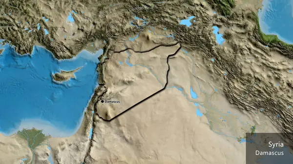 Close Área Fronteira Síria Mapa Satélite Ponto Capital Bordas Chanfradas — Fotografia de Stock
