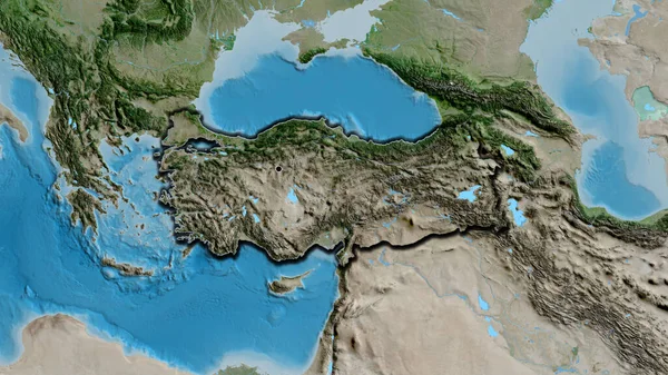 衛星地図上のトルコ国境地域の閉鎖 資本ポイント 国の形の縁が隠されている — ストック写真