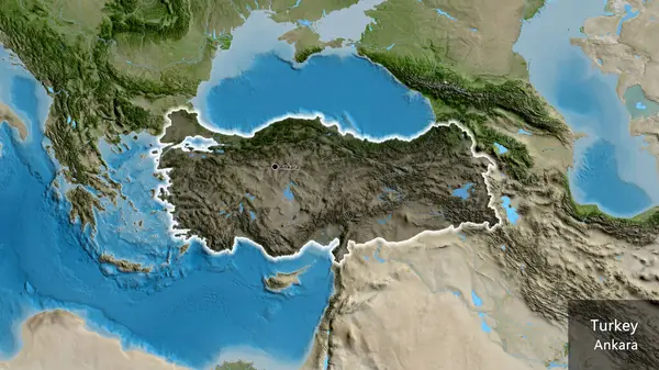 Zbliżenie Strefy Przygranicznej Turkiye Ciemną Nakładką Zdjęciu Satelitarnym Główny Punkt — Zdjęcie stockowe