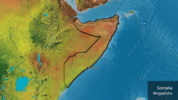Närbild Somalias Gränsområde Topografisk Karta Huvudpunkt Skalade Kanter Landet Form — Stockfoto
