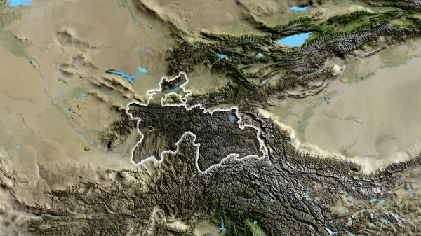 Detailní Záběr Pohraniční Oblasti Tádžikistánu Zdůrazňující Tmavý Překryv Satelitní Mapě — Stock fotografie