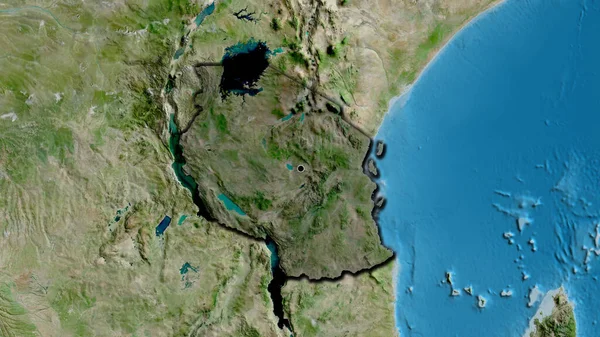 Närbild Gränsområdet Tanzania Med Mörk Överlagring Satellitkarta Huvudpunkt Skalade Kanter — Stockfoto