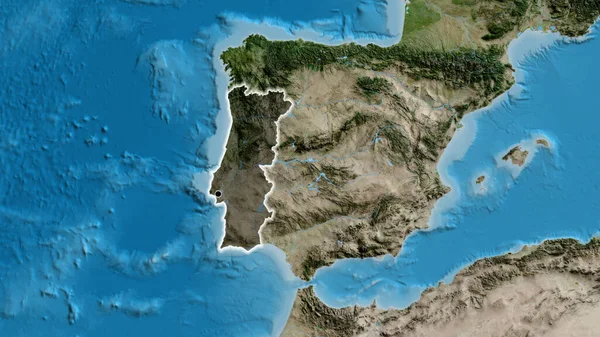 Portekiz Sınır Bölgesinin Uydu Haritasında Koyu Bir Örtüyle Işaretlenmiş Yakın — Stok fotoğraf