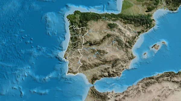 Närbild Portugals Gränsområde Och Dess Regionala Gränser Satellitkarta Huvudpunkt Skissera — Stockfoto