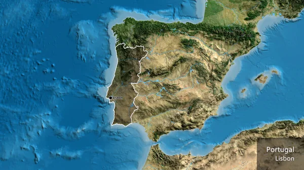 Närbild Portugals Gränsområde Med Mörk Överlagring Satellitkarta Huvudpunkt Runt Landet — Stockfoto