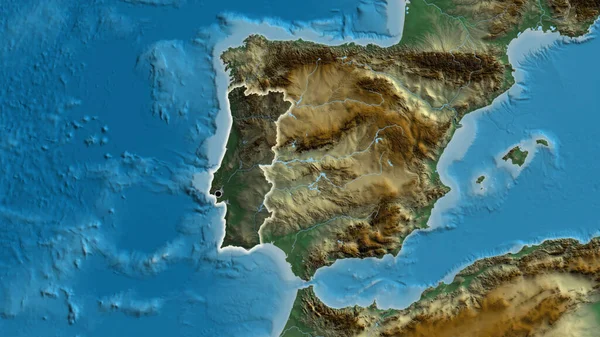 Крупный План Пограничной Зоны Португалии Тёмным Наложением Рельефную Карту Отличный — стоковое фото