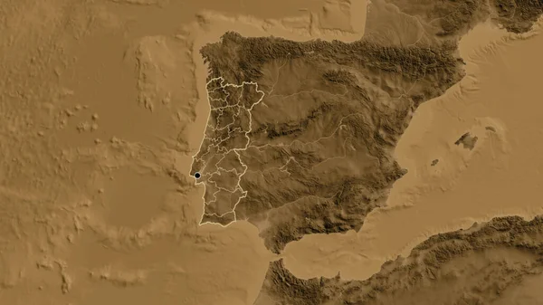 Primer Plano Zona Fronteriza Portugal Sus Fronteras Regionales Mapa Elevación —  Fotos de Stock