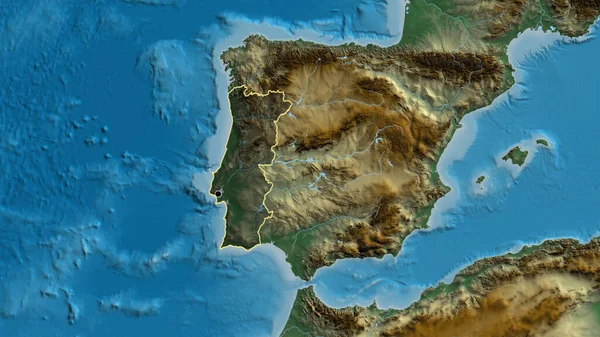 Närbild Portugals Gränsområde Med Ett Mörkt Överdrag Reliefkarta Huvudpunkt Skissera — Stockfoto