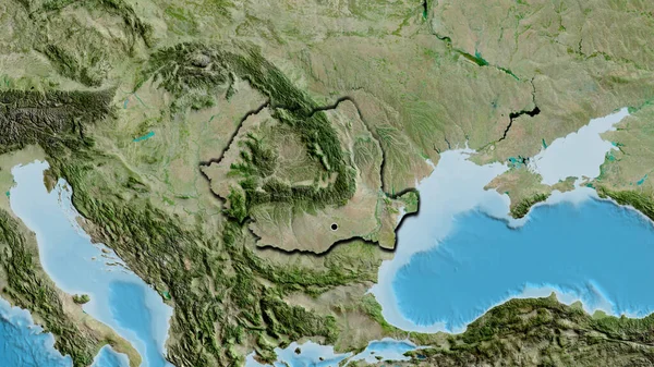 Close Romania Border Area Satellite Map Capital Point Bevelled Edges — Stock Photo, Image