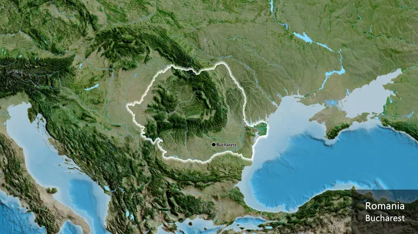 Close Romania Border Area Satellite Map Capital Point Glow Country — Stock Photo, Image