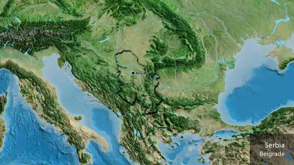 Primer Plano Zona Fronteriza Serbia Mapa Satelital Punto Capital Bordes —  Fotos de Stock
