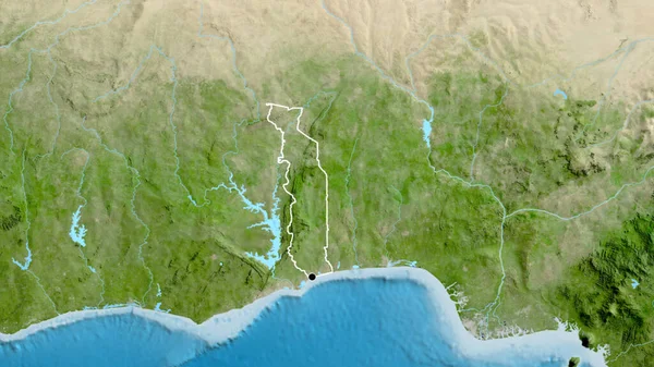 Primer Plano Zona Fronteriza Togo Mapa Satelital Punto Capital Esquema —  Fotos de Stock