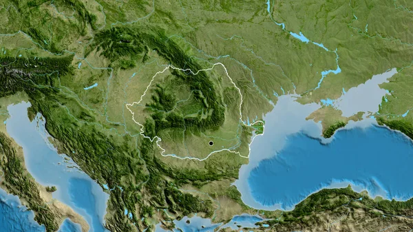 卫星地图上罗马尼亚边境地区的特写 资本点 国家形貌概述 — 图库照片