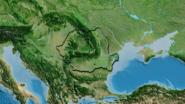 Close Romania Border Area Satellite Map Capital Point Bevelled Edges — Stock Photo, Image