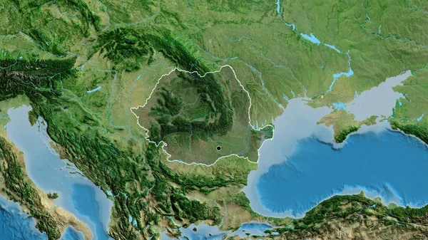 Close Romania Border Area Highlighting Dark Overlay Satellite Map Capital — Stock Photo, Image
