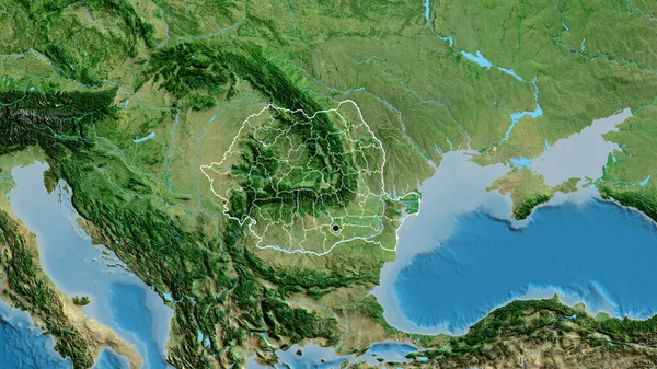 在卫星地图上对罗马尼亚边境地区及其区域边界进行了密切监视 资本点 国家形貌概述 — 图库照片