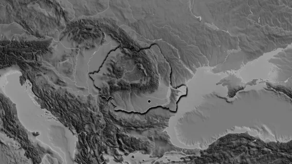 Detailní Záběr Rumunské Hraniční Oblasti Mapě Stupních Šedi Fakt Zkosené — Stock fotografie