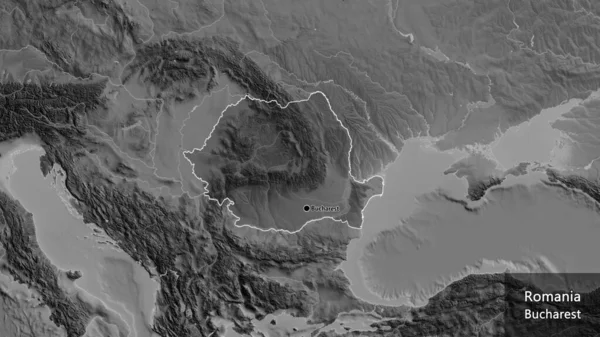 Närbild Rumäniens Gränsområde Med Ett Mörkt Överdrag Grå Karta Huvudpunkt — Stockfoto