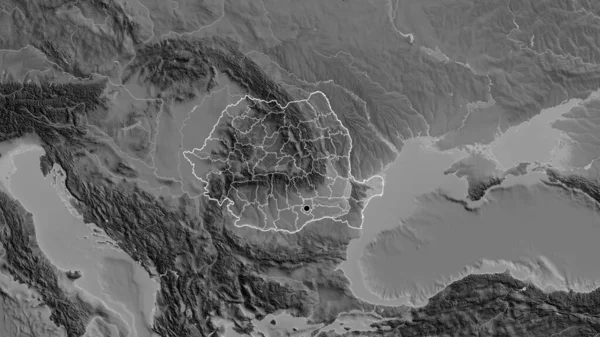 Close Romania Border Area Its Regional Borders Grayscale Map Capital — Stock Photo, Image