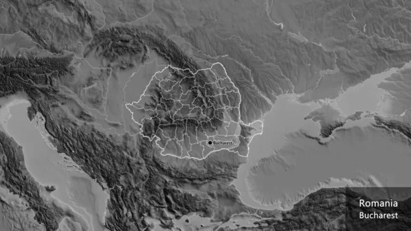 Zbliżenie Rumuńskiej Strefy Przygranicznej Jej Granic Regionalnych Mapie Szarości Główny — Zdjęcie stockowe