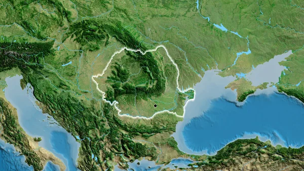 Primer Plano Zona Fronteriza Rumanía Mapa Por Satélite Punto Capital — Foto de Stock
