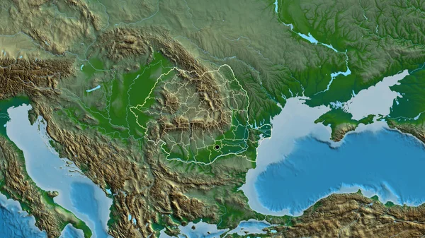 在实际地图上对罗马尼亚边境地区及其区域边界进行密切监视 资本点 国家形貌概述 — 图库照片
