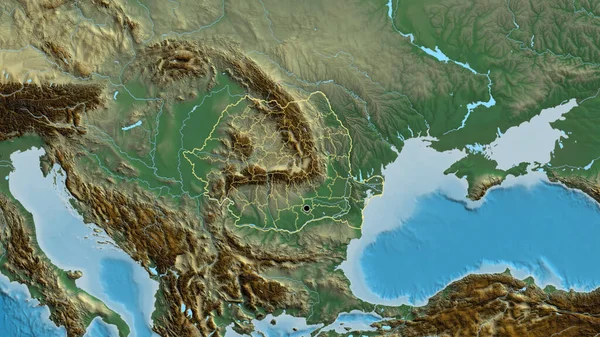Närbild Rumäniens Gränsområde Och Dess Regionala Gränser Katastrofkarta Huvudpunkt Skissera — Stockfoto