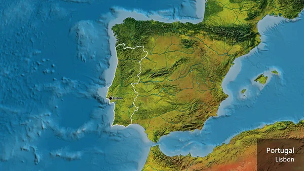 Närbild Det Portugisiska Gränsområdet Topografisk Karta Huvudpunkt Runt Landet Landets — Stockfoto