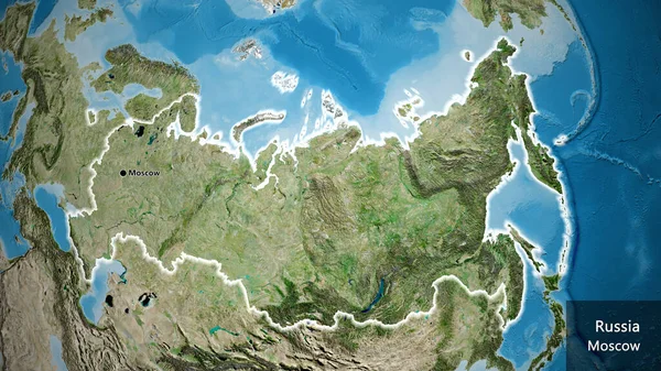 卫星地图上俄罗斯边境地区的特写 资本点 风靡全国各地 国家及其首都的英文名称 — 图库照片